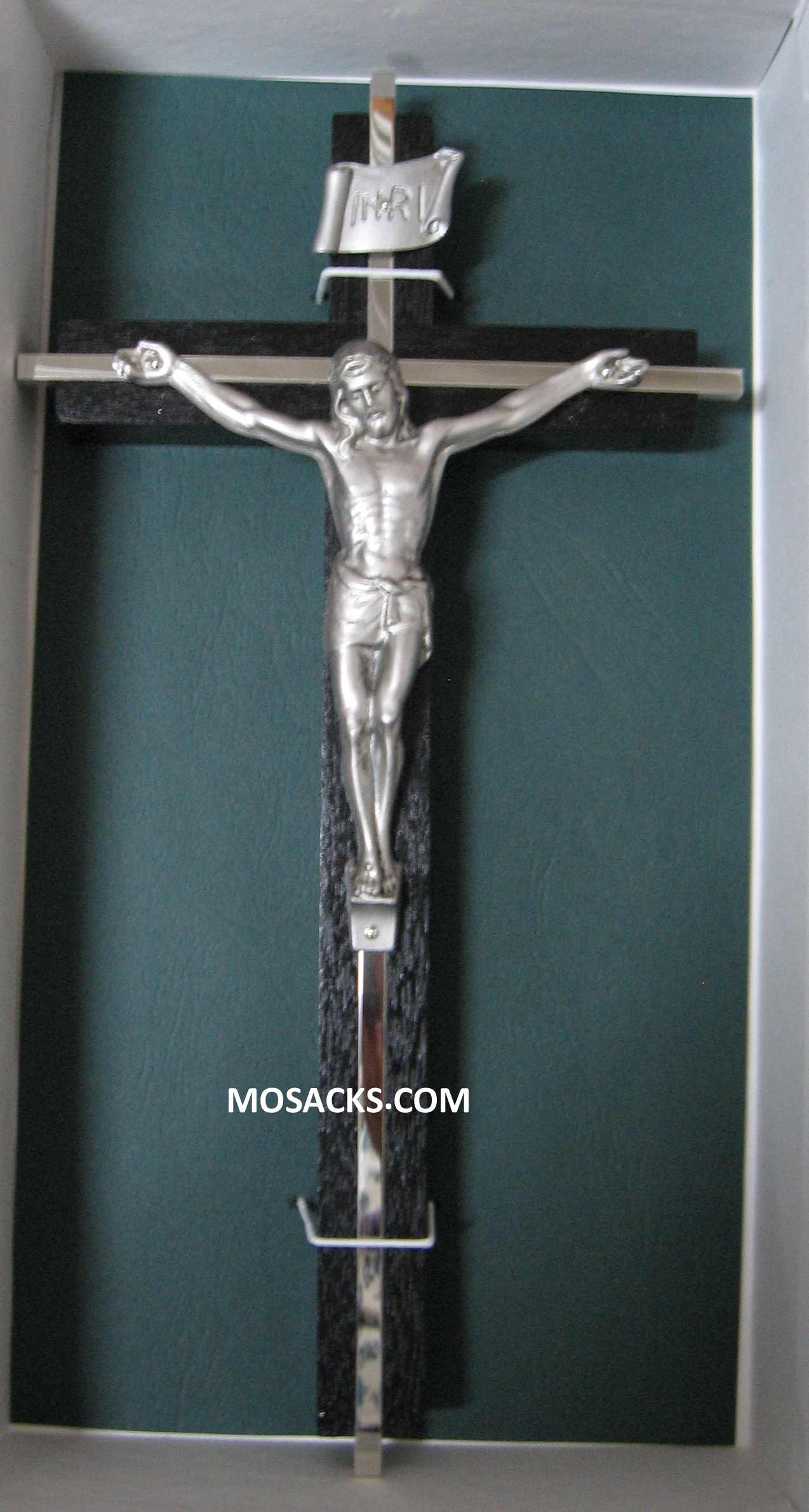 Crucifix 10" Black Walnut w/Nickel Inlay & antique Pewter Corpus-JC8136E