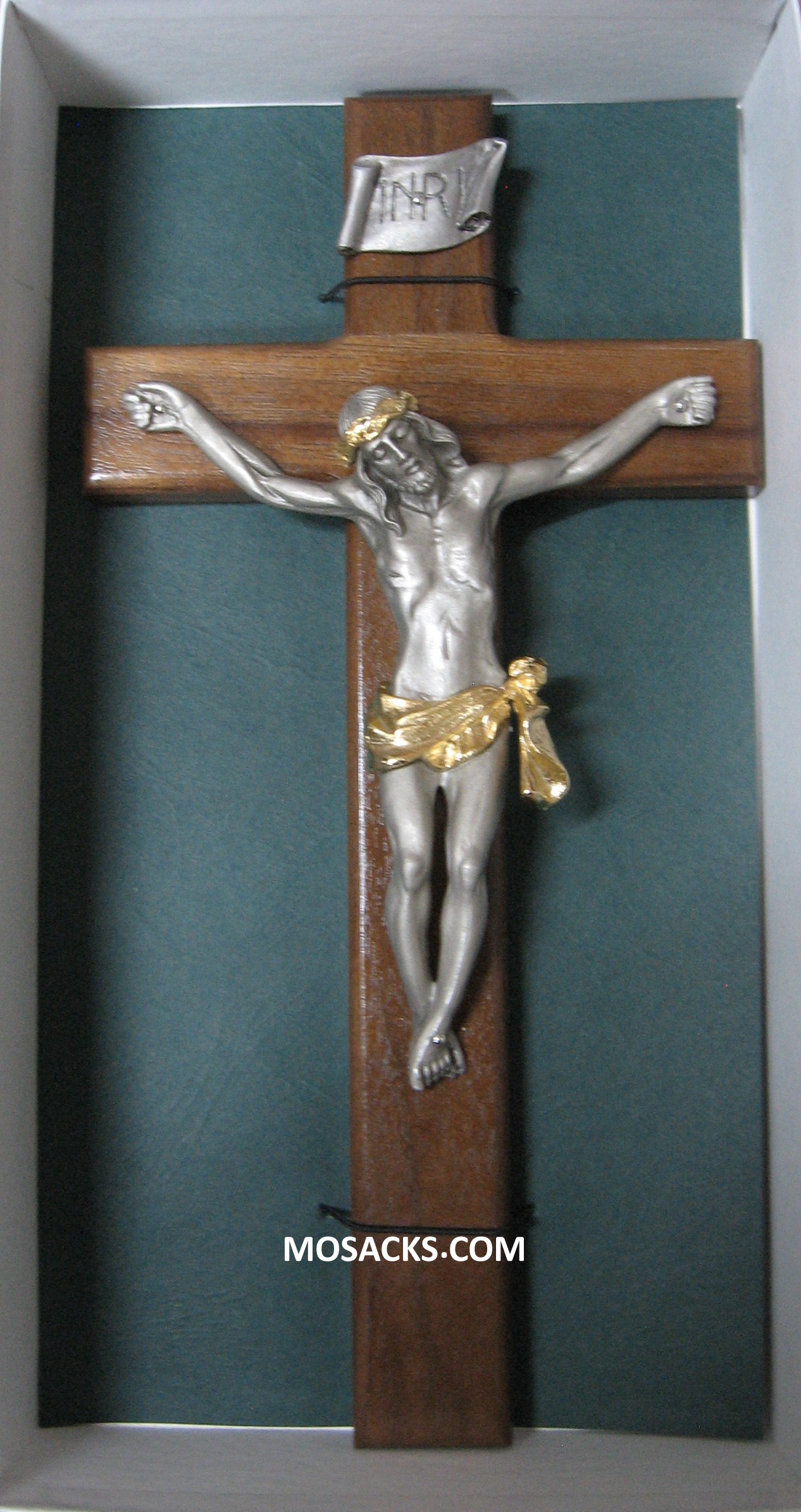 Crucifix 12" Walnut with Two-tone Antique Pewter & Gold Corpus-JC9945T