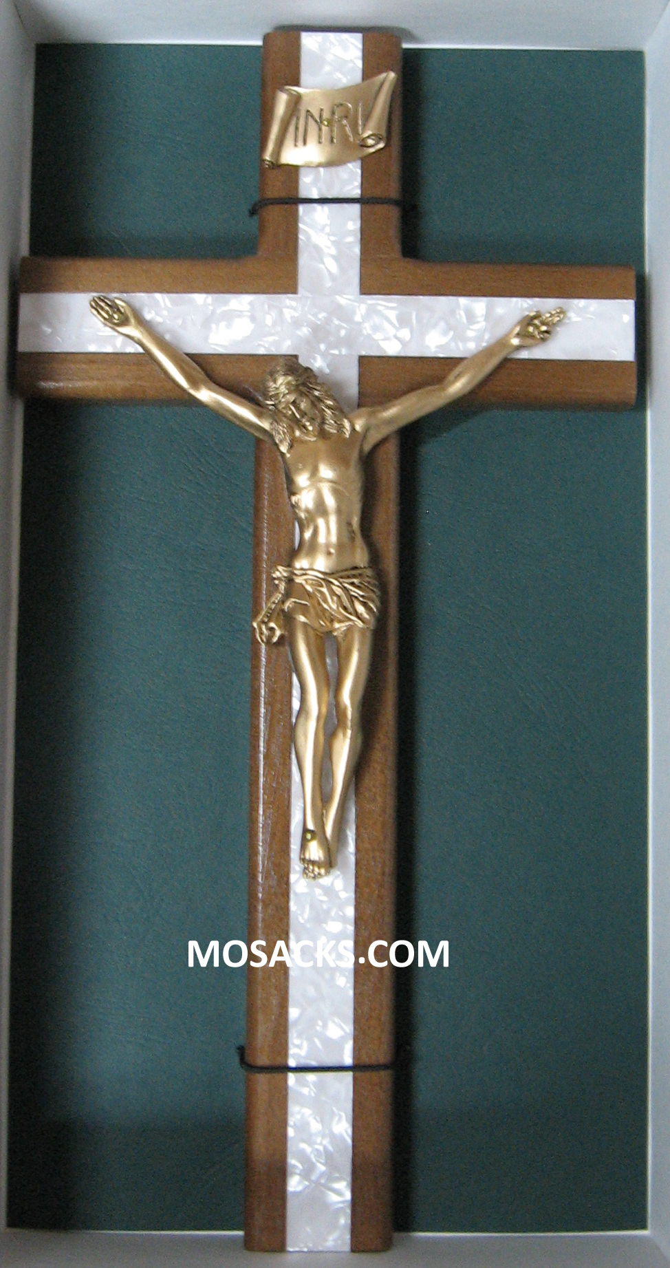 Crucifix 12" Walnut with White Epoxy & Antique Gold Corpus-JC10017K