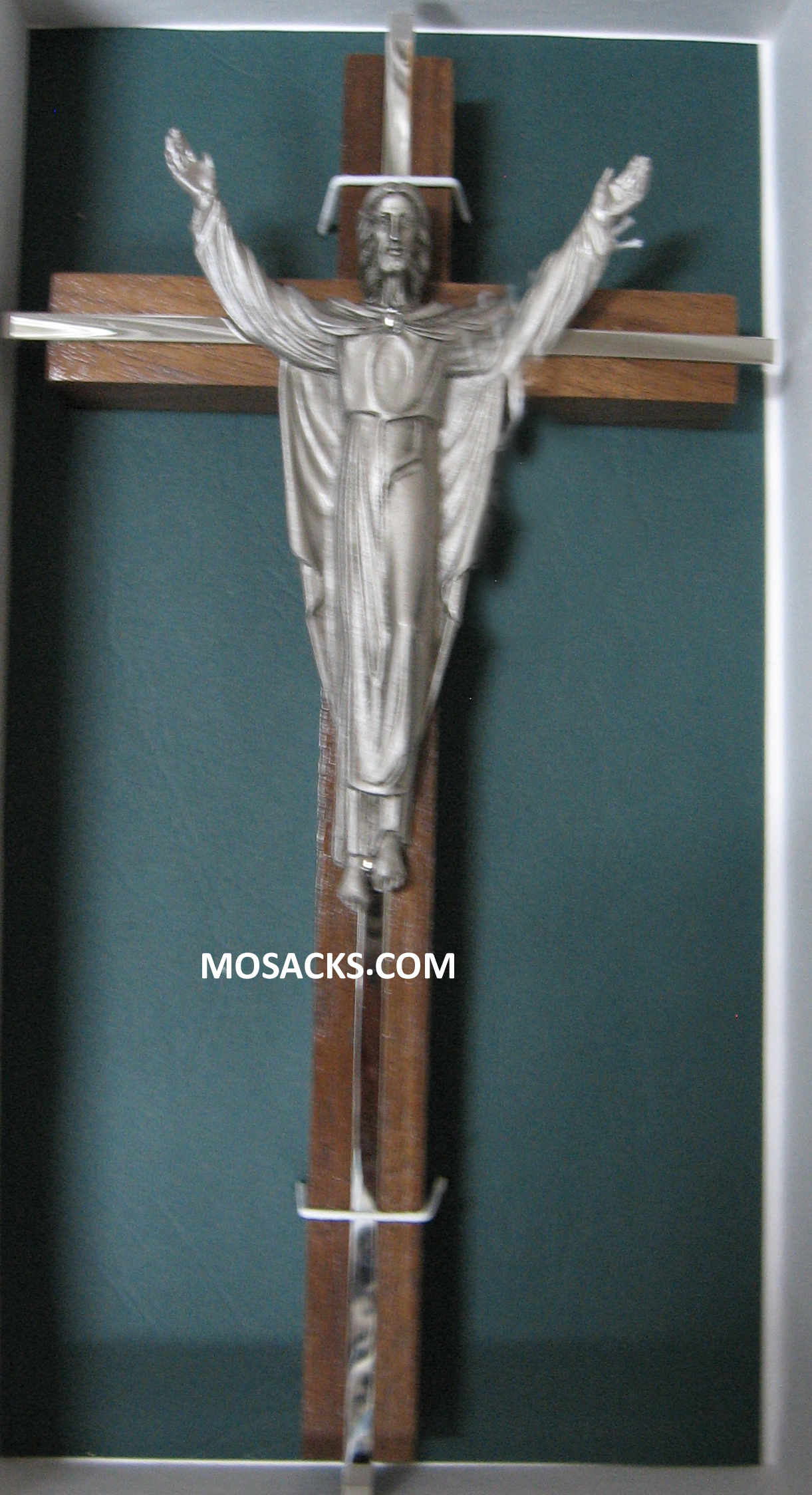 10" Risen Christ Cross in Walnut with Nickel Plated Risen Christ figure -JC2536E is a wall cross
