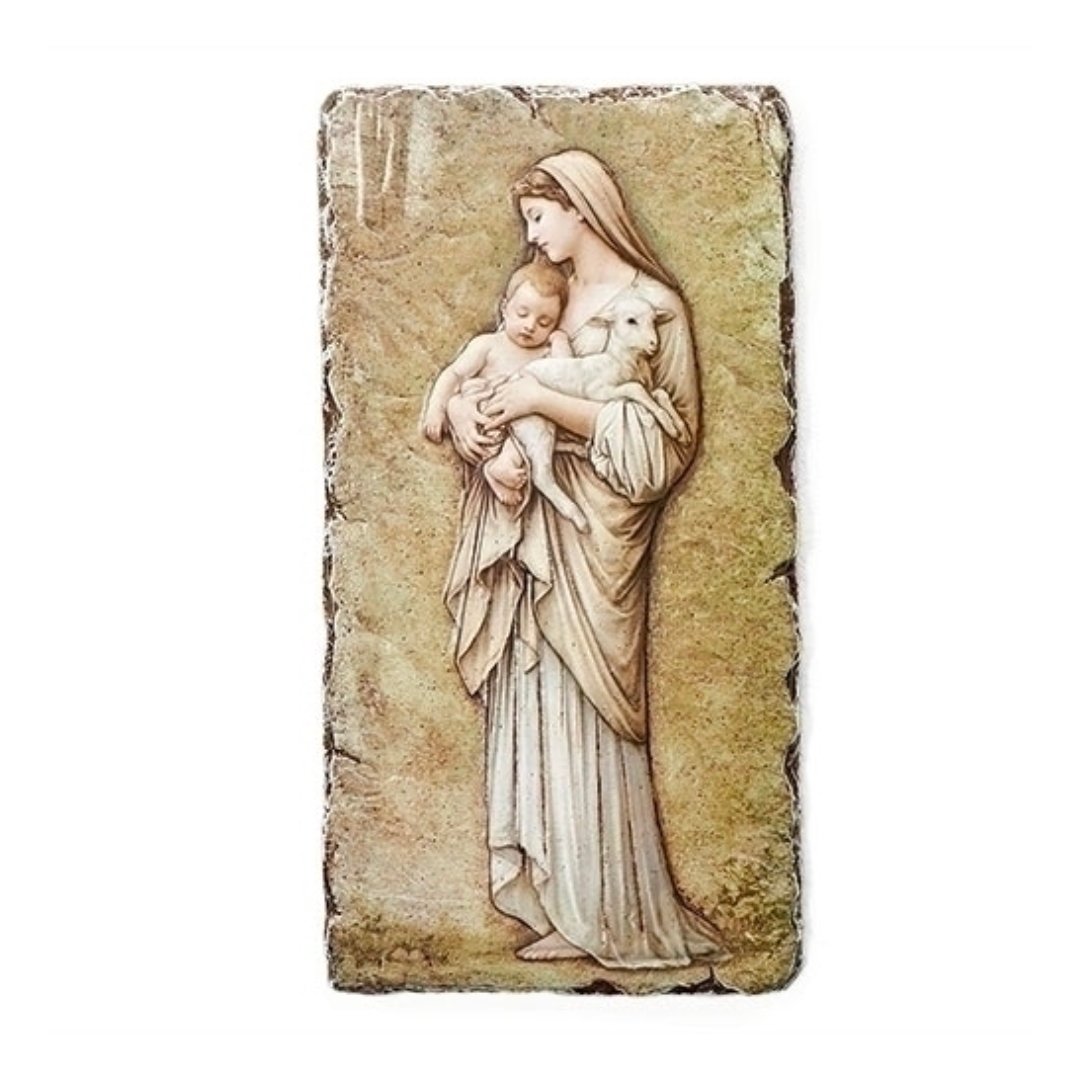 Joseph's Studio Renaissance Collection Innocence image of Madonna holding the Child Jesus and a Lamb 8" H Plaque 20-69970