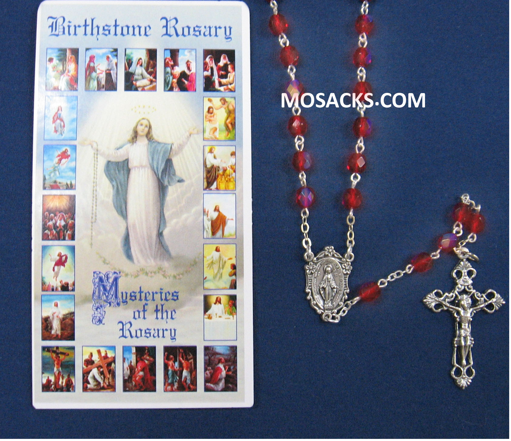 July Ruby Birthstone Rosary 64-307/RB/C1