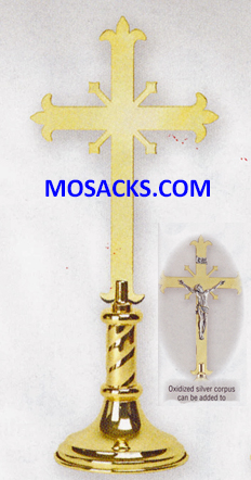 K Brand Ecclesiastical Brass Fleur-de-lis Altar Cross is 18" high with 5" base 14-K1139-AC  FREE SHIPPING
