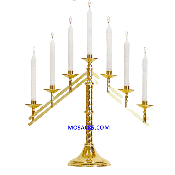 K Brand Ecclesiastical Brass Altar Candlelabra is 14" - 18" High with 3-Light, 5-Light or 7-Light Options with Adjustable Arms 14-K1132  FREE SHIPPING
