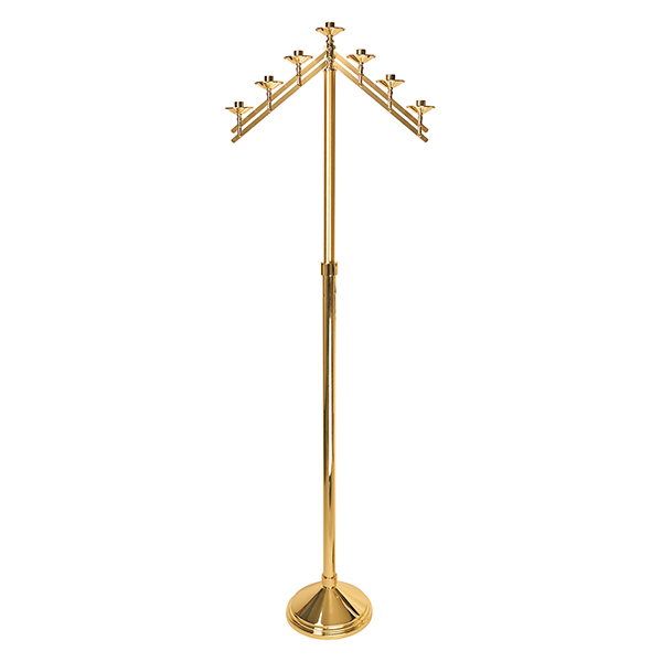 KBrand Ecclesiastical Brass Highly Polished Adjustable Floor Candelabra 48"-72" high with 10.5" base has Adjustable Arms with 7/8" candle sockets 14-K486A FREE SHIPPING