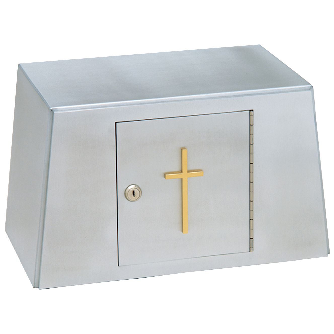 K334 Tabernacle Aluminum with Bright Brass Cross  Tabernacle has Base 15-1/2" W, Top 9" H x 13" W x 9" D  White Interior  FREE SHIPPING