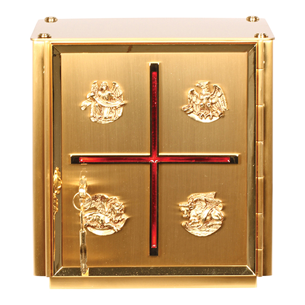 K655 Tabernacle Four Evangelists with Red Cross  Tabernacle is 10-3/4" H x 10-1/4" W x 10-1/4" D  Wt. 30 lbs.  FREE SHIPPING