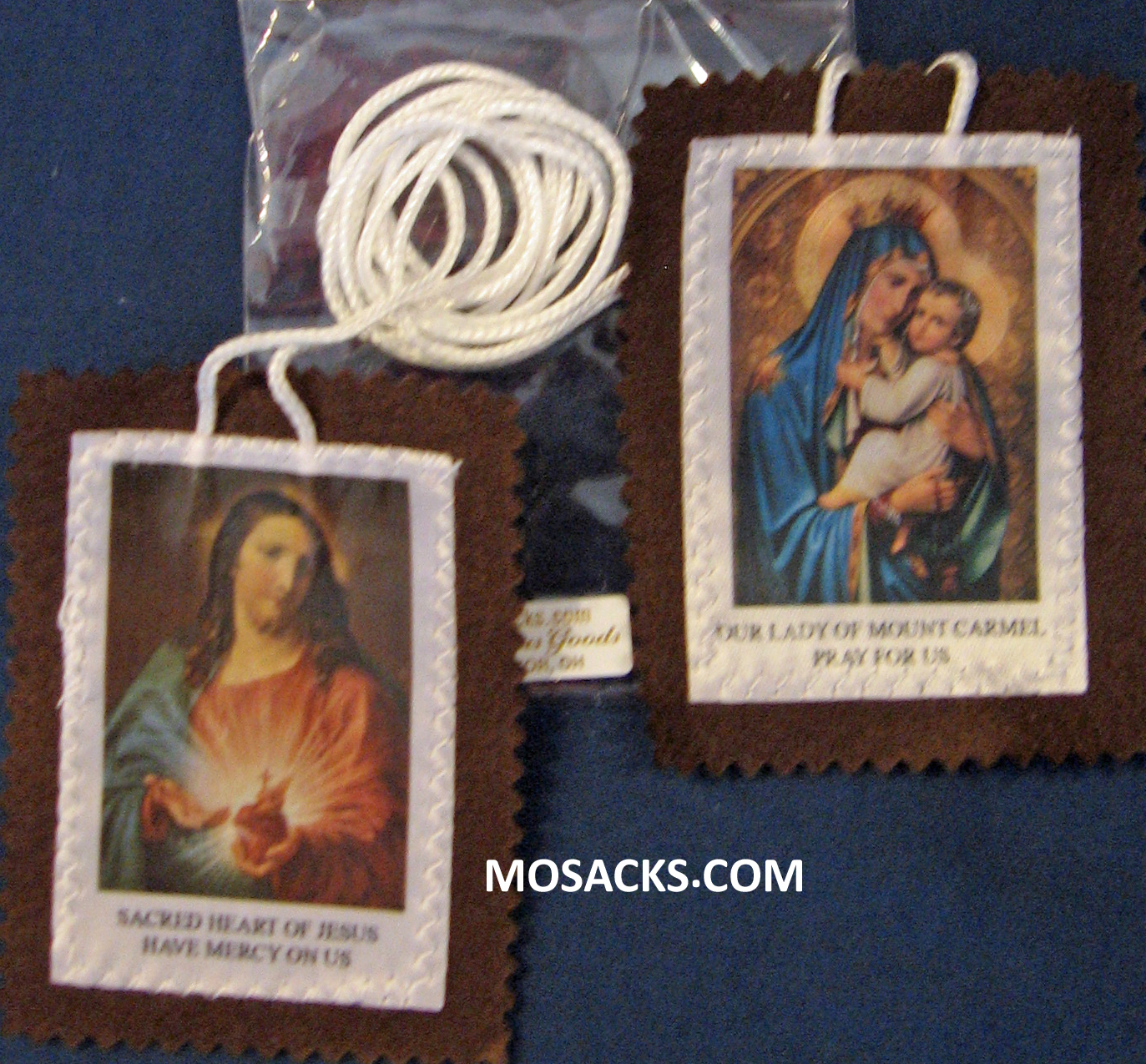 Large Brown Wool Scapular With Cloth ImageWhite Cord 12-1516 measures 2-1/2" x 3-1/2"