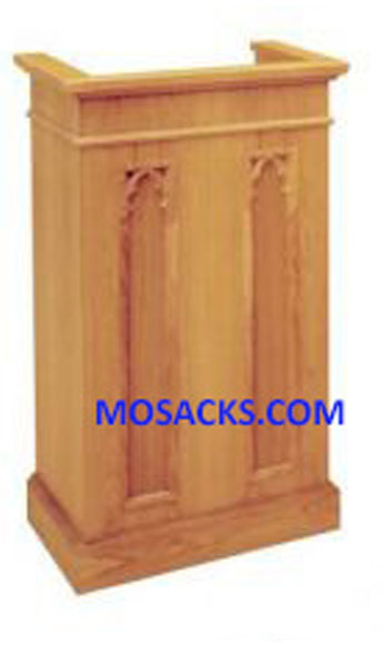 Church Furniture Wooden Lectern with Gothic Arches incised design and two inside shelves 40-1220