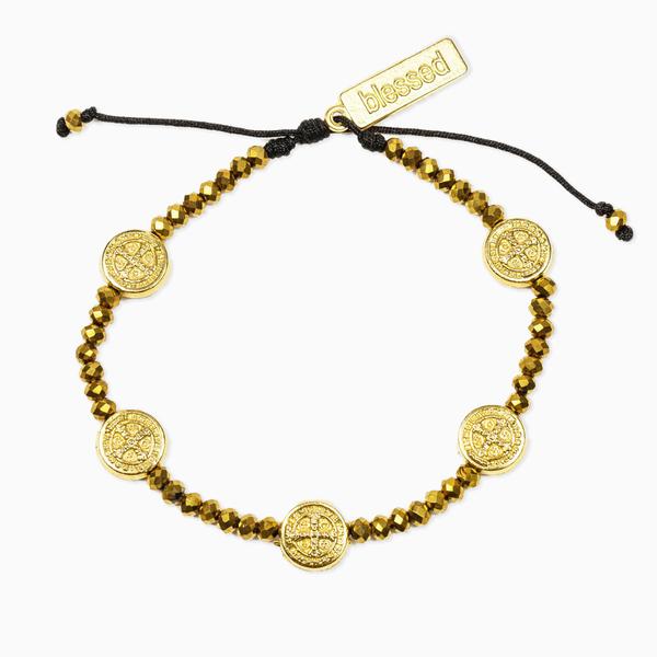 My Saint My Hero Crystal Gratitude Blessing Bracelet-Gold-16022Series has a space on the gifting card to write someone's name!