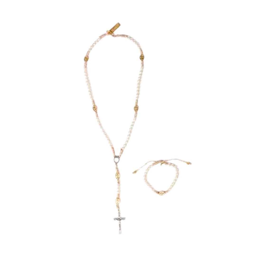 My Saint My Hero First Communion Rosary Bracelet Set Pearl 50024WT
