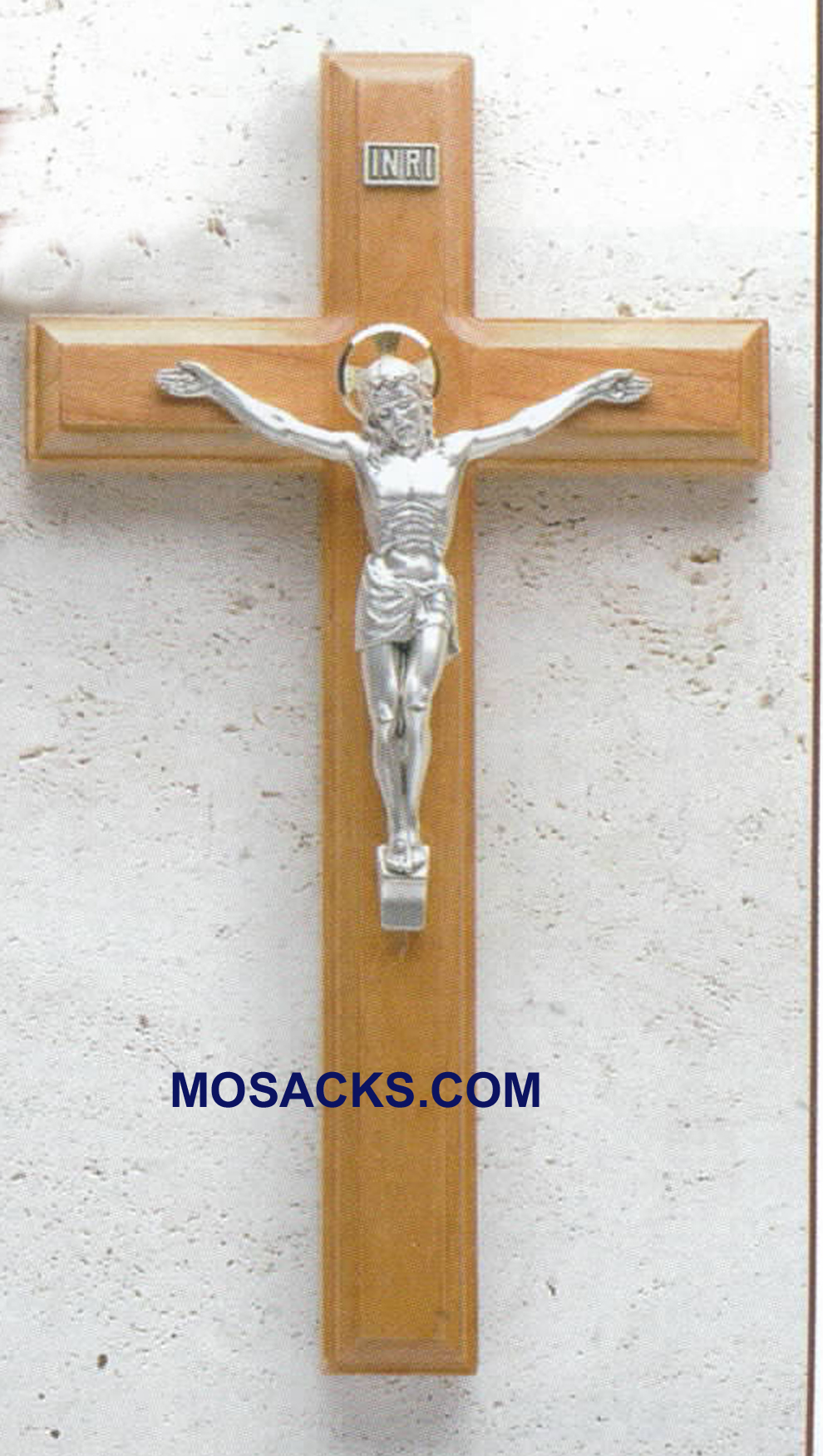 Maple Crucifix with beveled edges and a Salerni Corpora 11 inch 17/536 11" Maple Crucifix