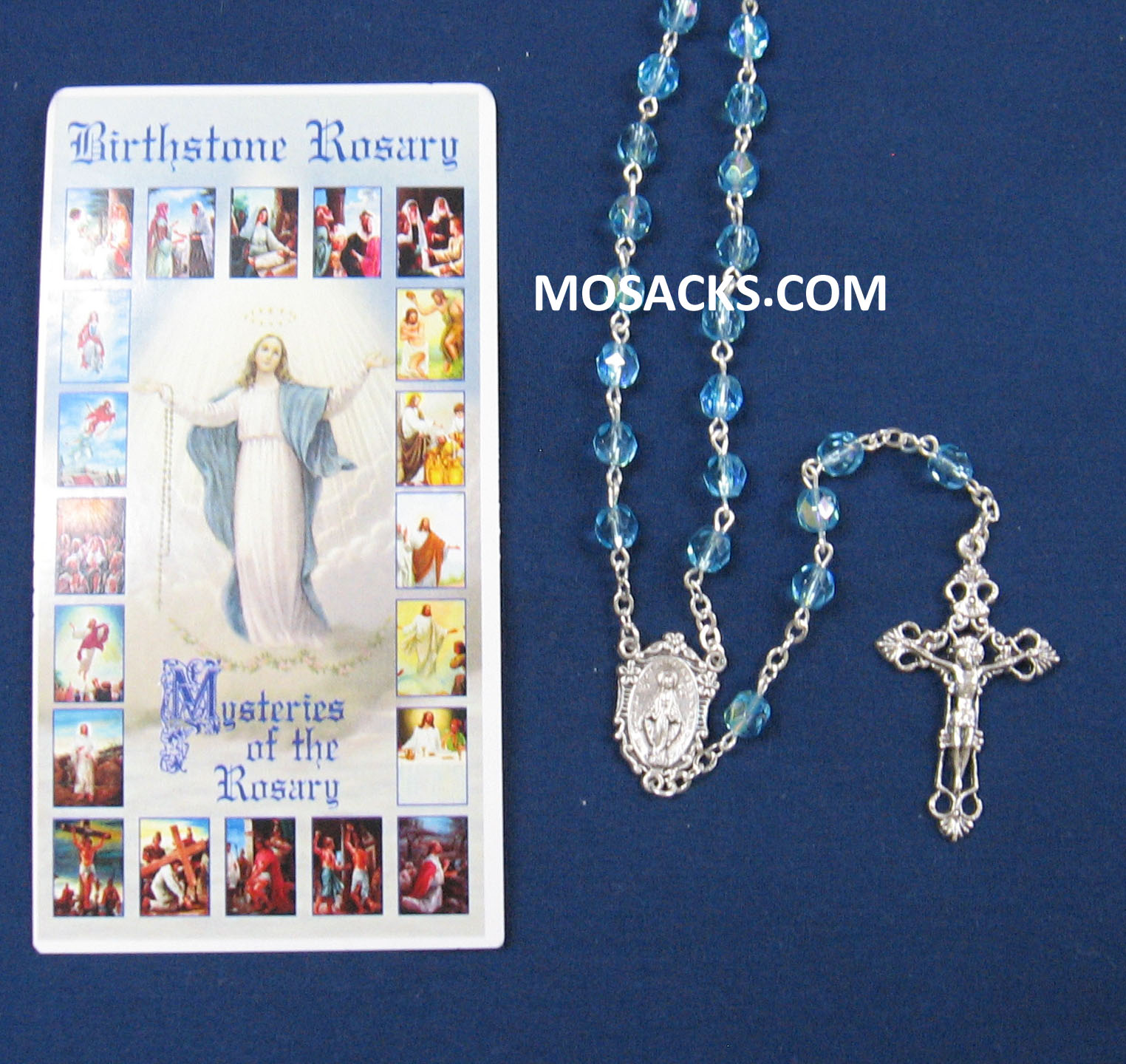 March Aquamarine Birthstone Rosary 64-307/AQ/C1