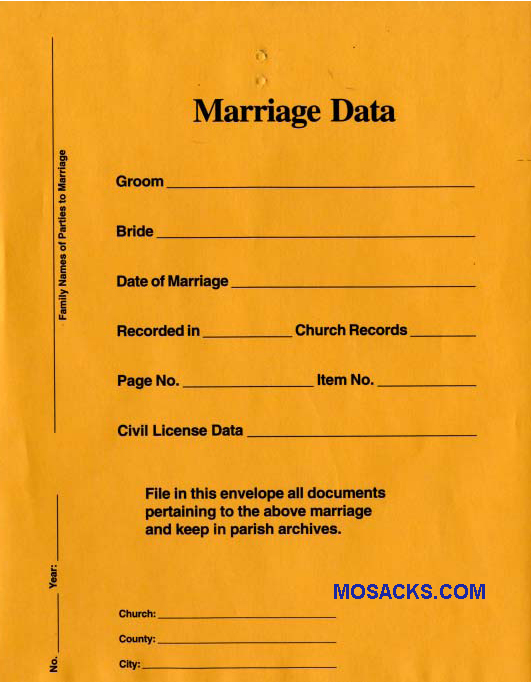 Marriage Data Envelope No. 912E measures 9" x12”