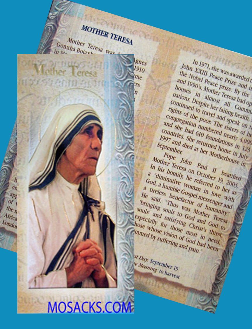 Mother Teresa Bi-Fold Prayer Card and Biography, #F5-576