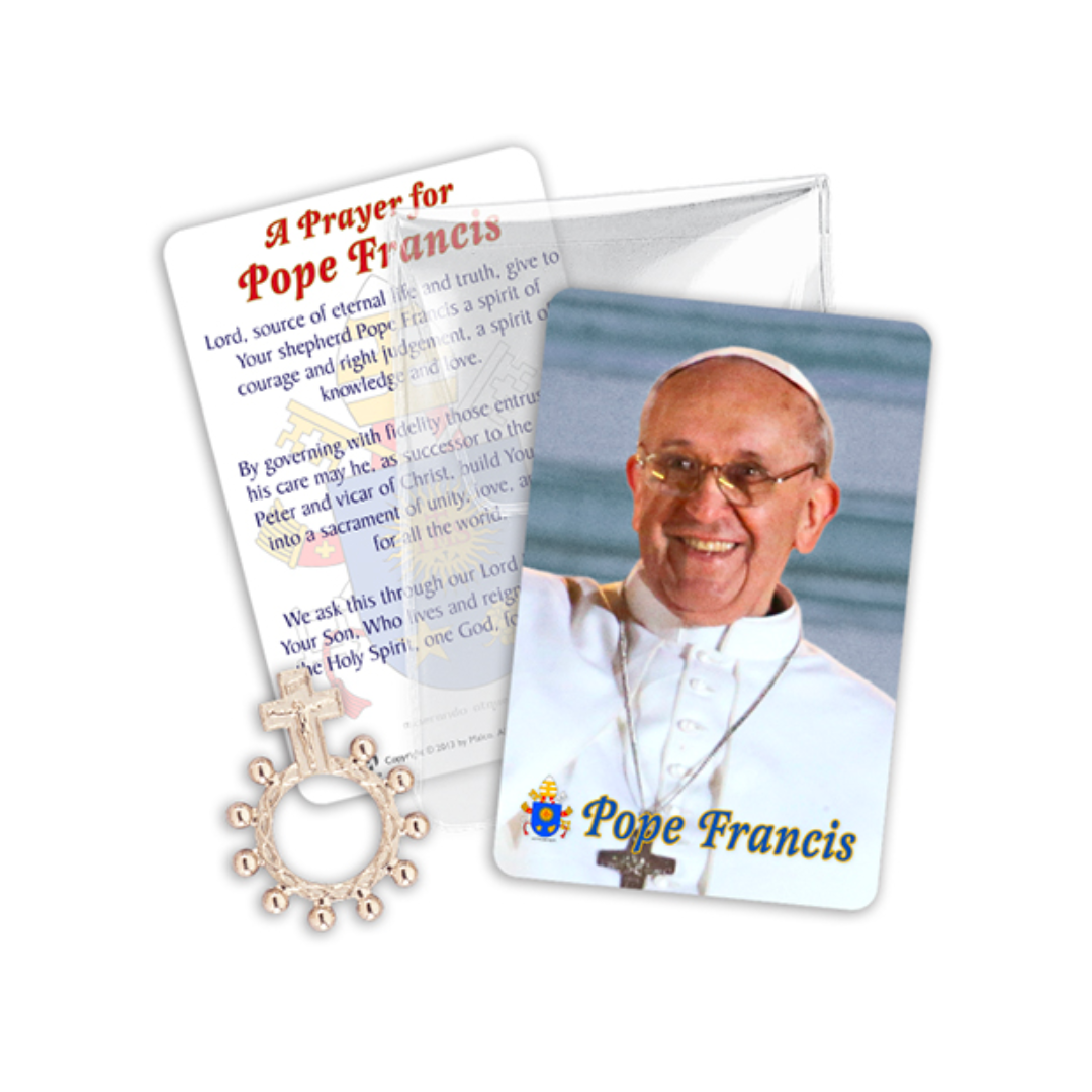 Pope Francis Rosary Ring with Pocket Prayer Card 
