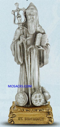 Pewter Statue St. Benedict 4.5 Inch 12-1799-645