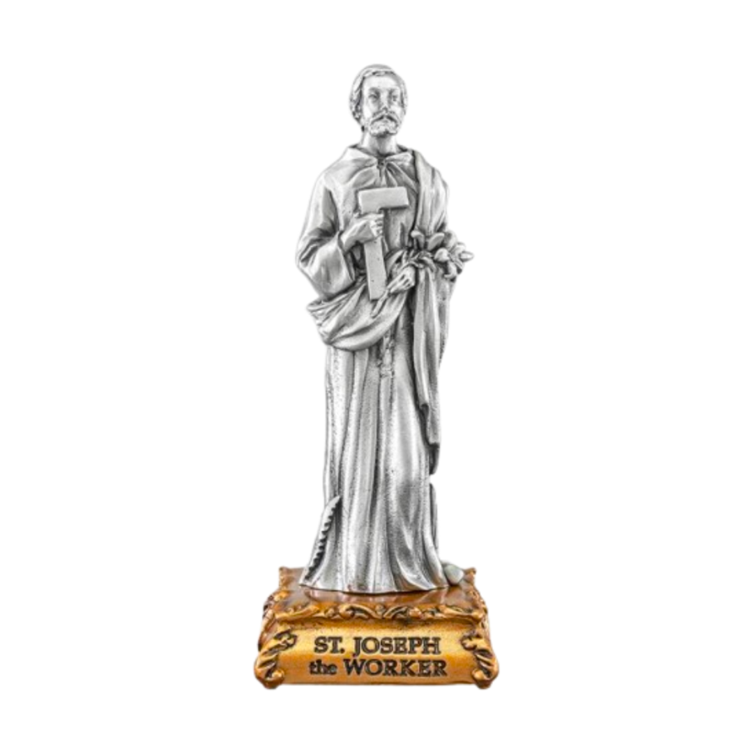 Pewter Statue St. Joseph the Worker 4.5"