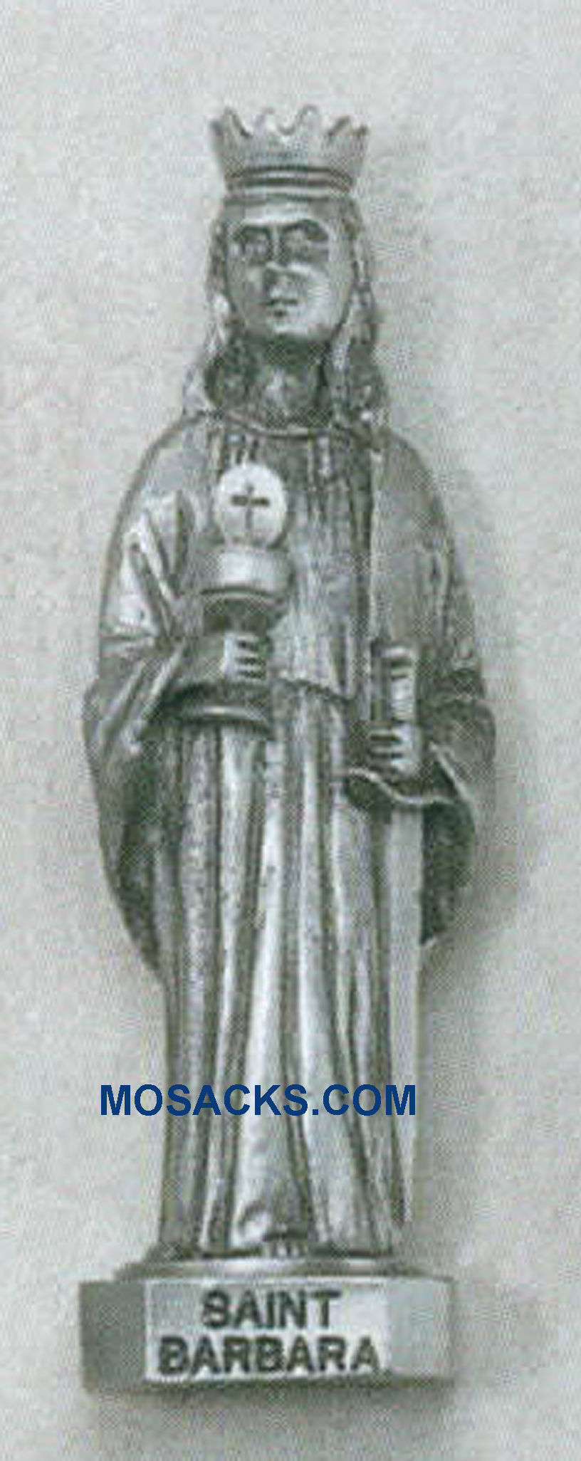 Pewter Statue St. Barbara - Retired PW77806  This St. Barbara Statue is made of Pewter and 3 inches in height, PW77806.