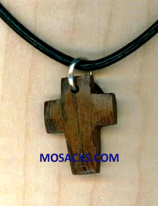 11/16" Wood Cross Pendant Puffy Wood Cross on black cord Necklace 353-5103285401