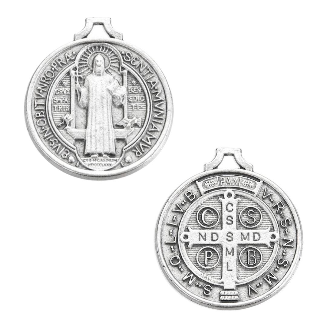St Benedict 1-13/16 Inch Antique Silver Medal 12-1074