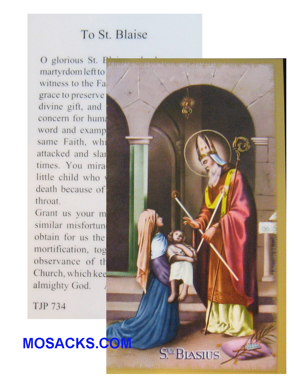 St. Blaise Patron Saint of Throats holy card TJP 7341050 x 1350