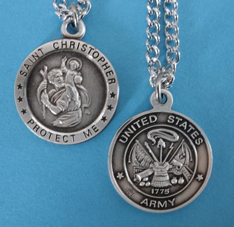 St. Chris U.S. Army Sterling Silver Medal, 24" S Chain, S-9102-24S