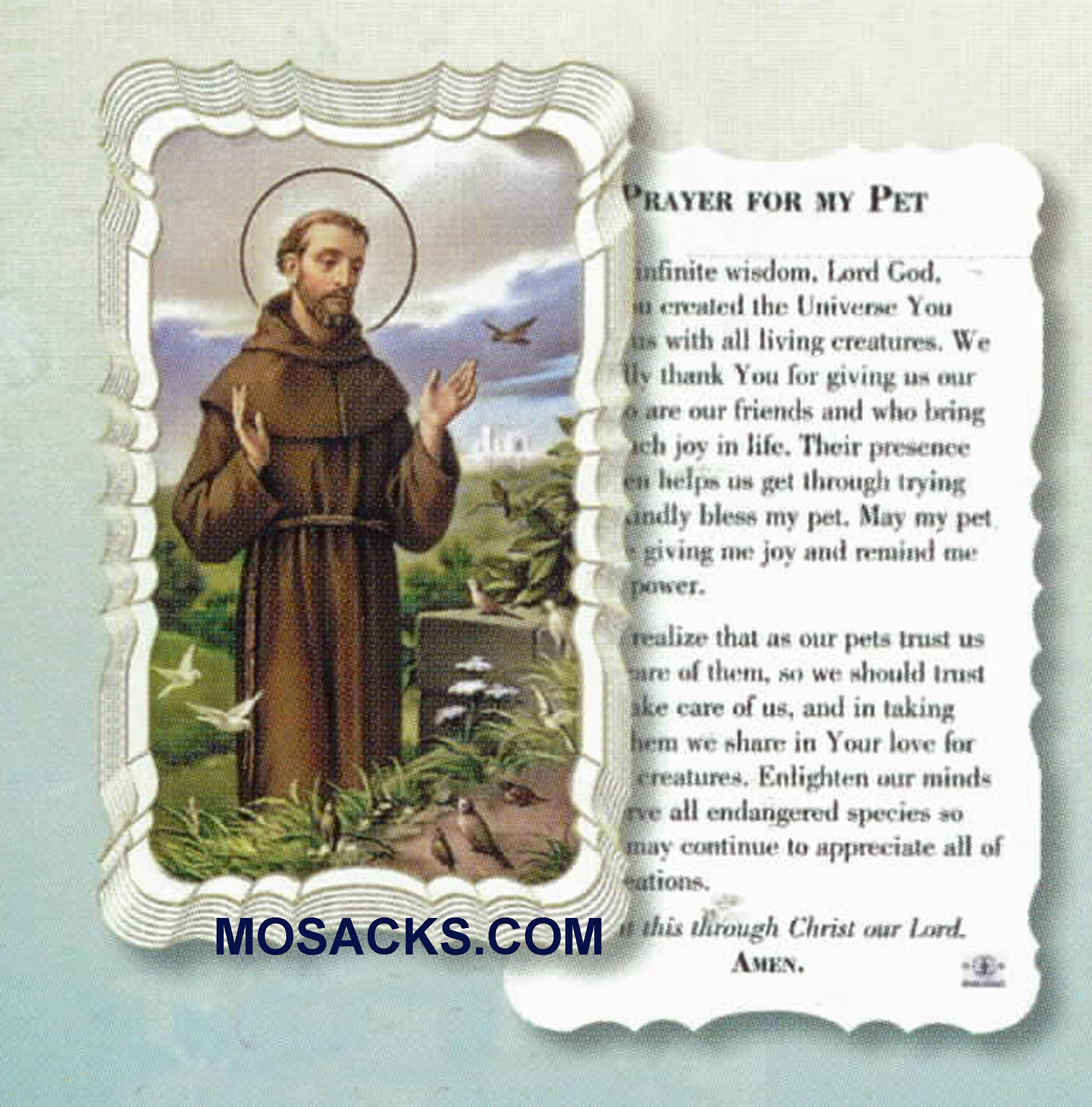 St. Francis Prayer For My Pet Holy Card, Scalloped Edges G50-314
