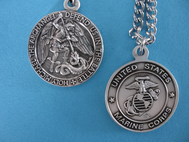 St. Michael Marine Corps Sterling Medal w/24" S Ch