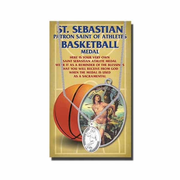 Pewter St. Sebastian Basketball Sports necklace 650-6044 St. Sebastian Basketball Medal 12-650-6044