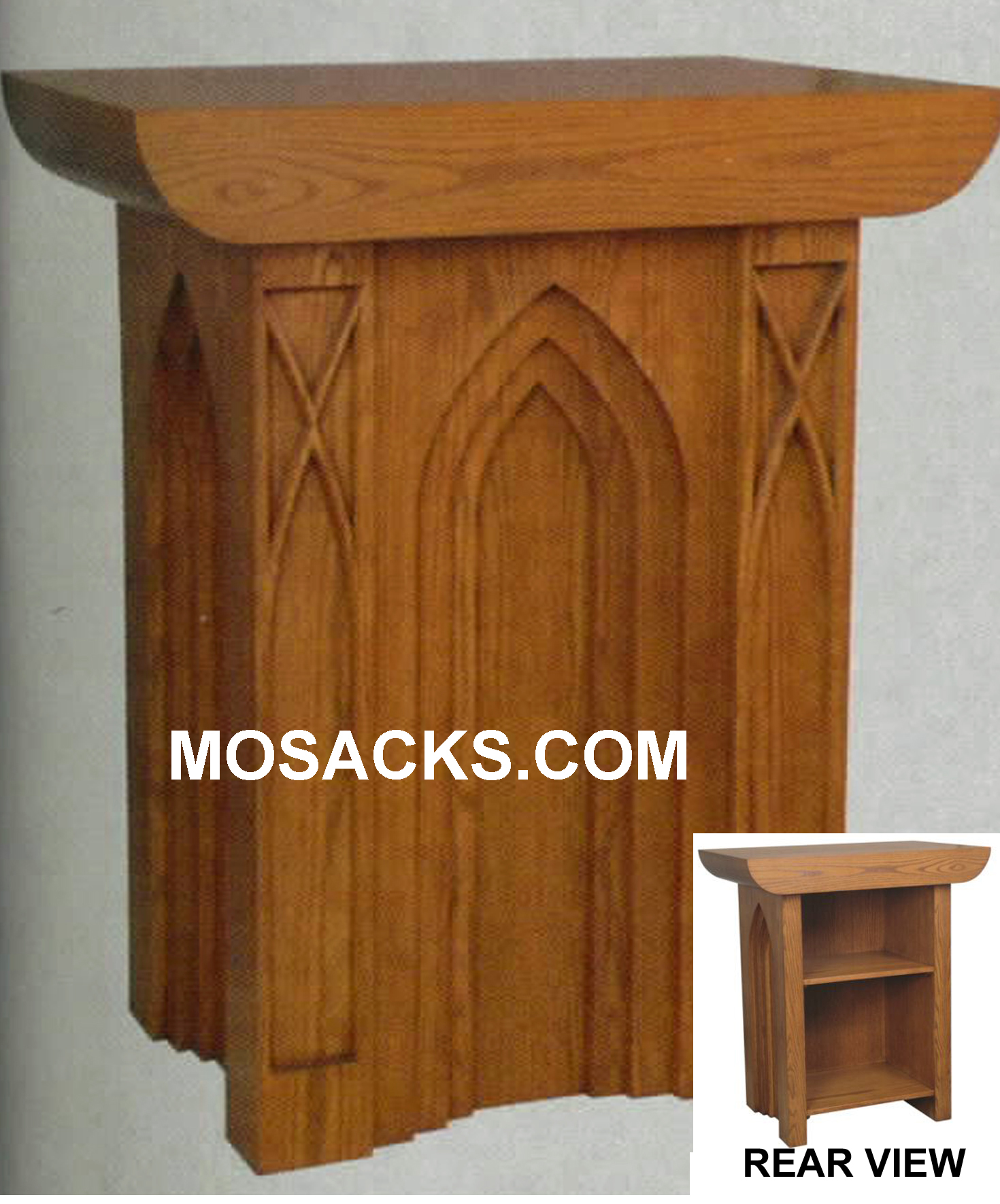 Altar - Wood Altar with Gothic Arches 60" wide x 62" deep x 40" high 40-637 Available in Various Wood Finishes
