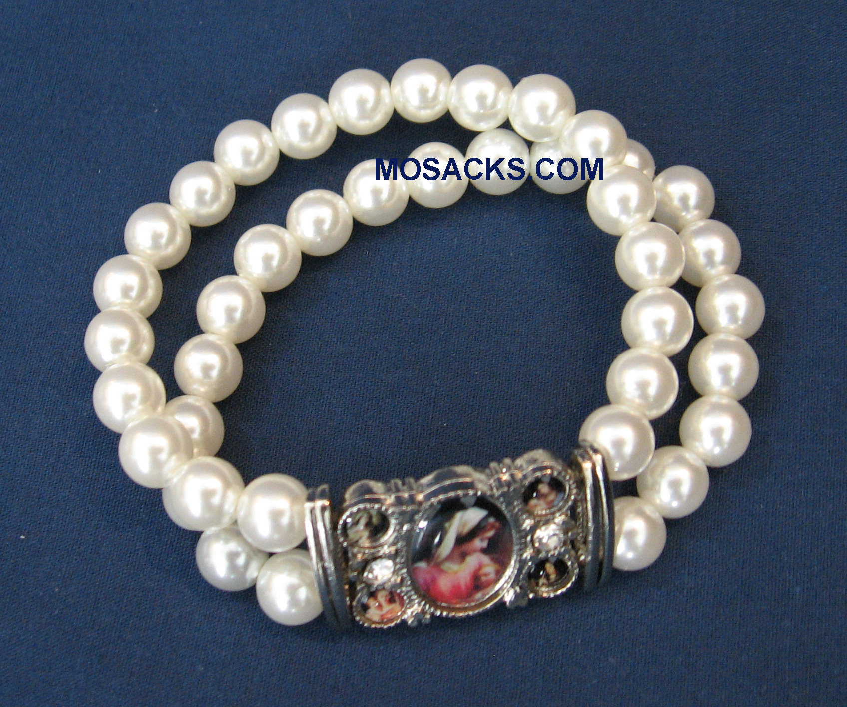 White Faux Pearl Blessed Mother Bracelet, 779