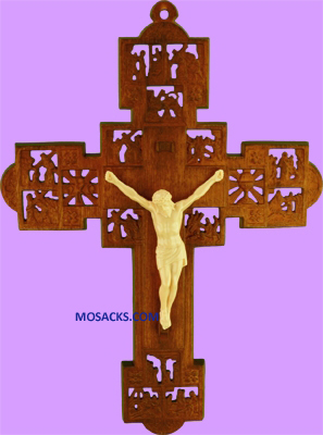 Wood Stained 9" Stations of the Cross Crucifix 185-1718WS