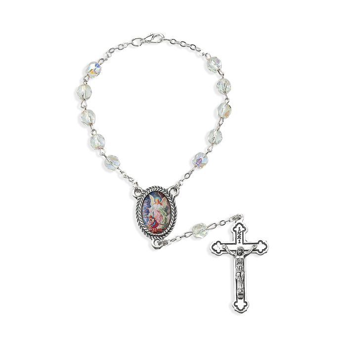 Auto Rosary Guardian Angel Crystal Bead 12-A41CR-350 This Guardian Angel Auto Rosary will be convenient to use as a one decade rosary, and a reminder to turn to God and be calm on the road.