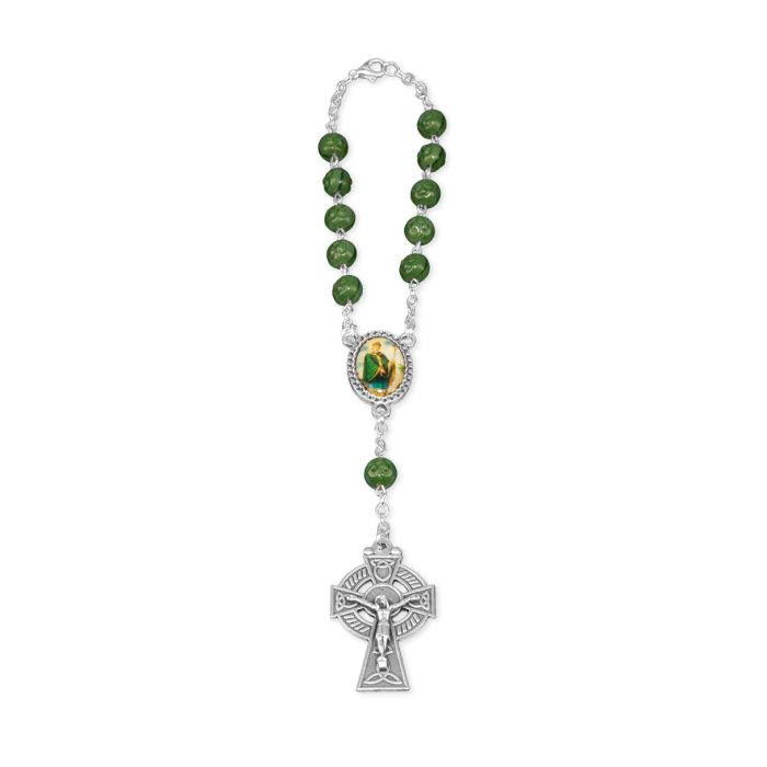 Auto Rosary St Christopher Green Bead 12-A41GR-640 This St. Christopher Auto Rosary will be convenient to use as a one decade rosary, and a reminder to turn to God.