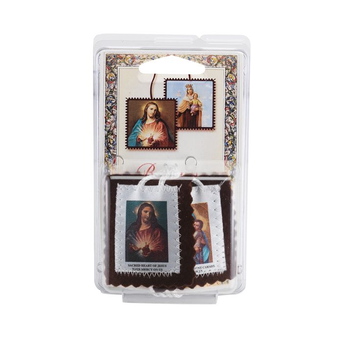 Brown Wool Scapular With Cloth Image white cord (12-1515-309)