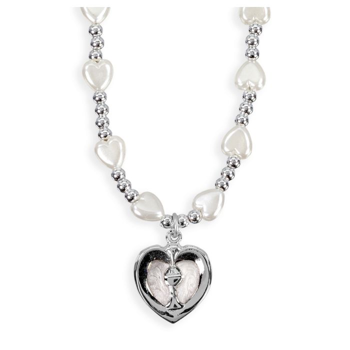 Communion 16" Faux Pearl Heart Chalice Necklace 12-1728-623