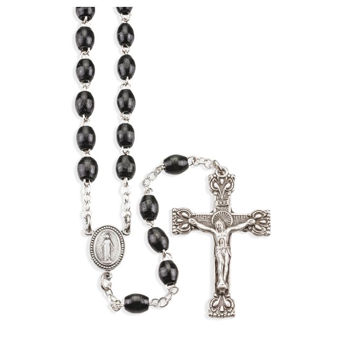 Communion Black Polished Wood 17.5" Rosary (12-168BK)