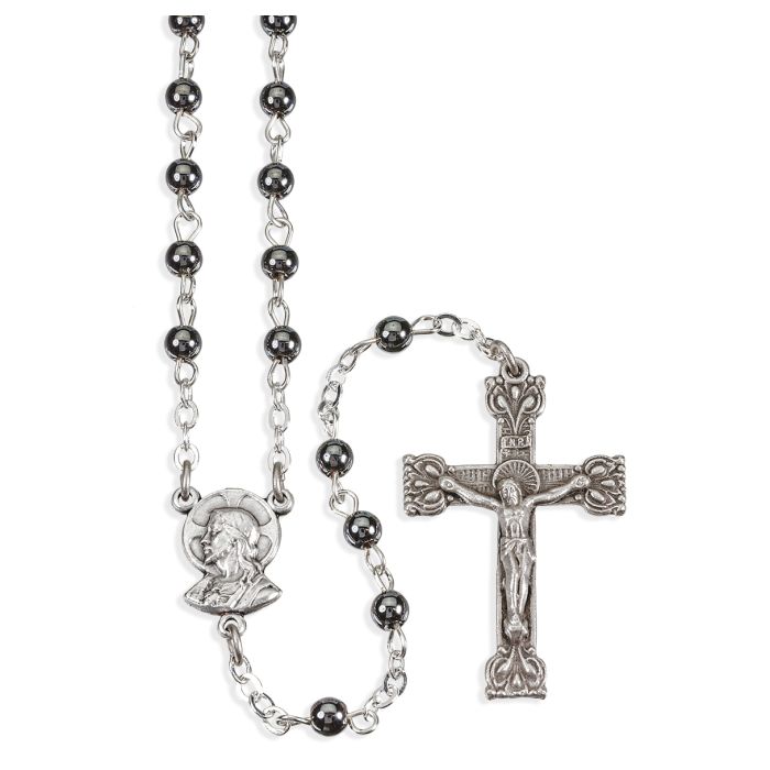 Communion Hematite Bead 17.5" Rosary 12-004HM