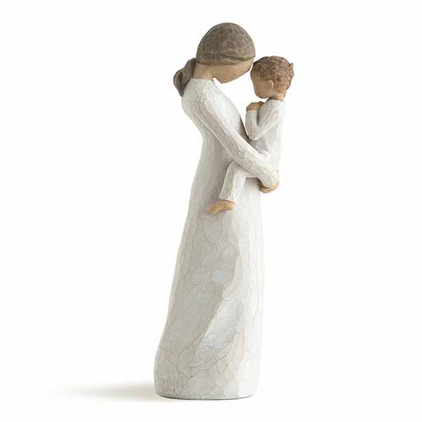 Willow Tree Figurine, Tenderness: Treasuring a rare, quiet and tender moment of motherhood, 8" High 26073. This is a Willow Tree figure of a mother with her hair tied back and holding a young child in front of her 26073 FREE SHIPPING WITH $100. ORDERS