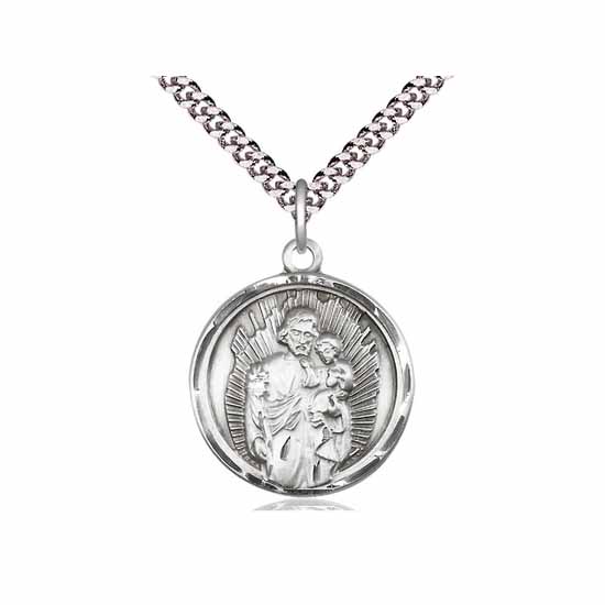 St. Joseph Pendant (Sterling Silver 24" Chain) - 0036K