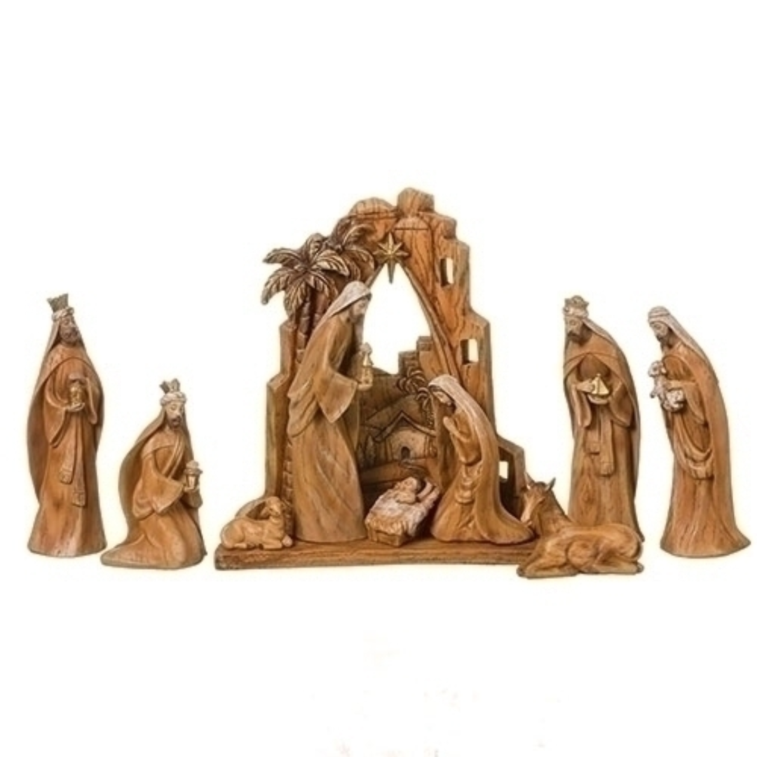 10-pc Wood Finish Nativity Set 12"