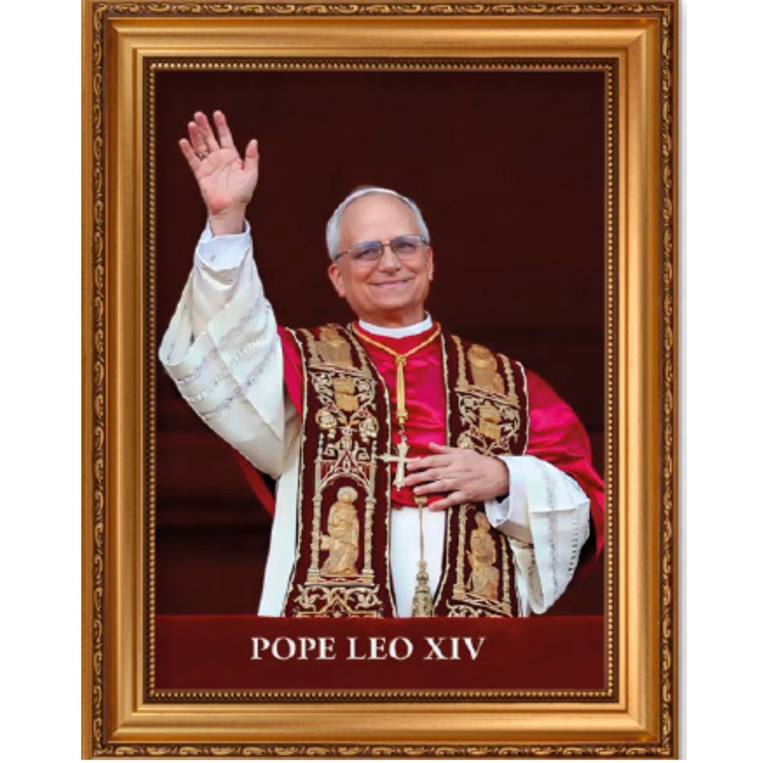 Pope Leo XIV Textured Art Print in Beautiful Gold Wood Frame