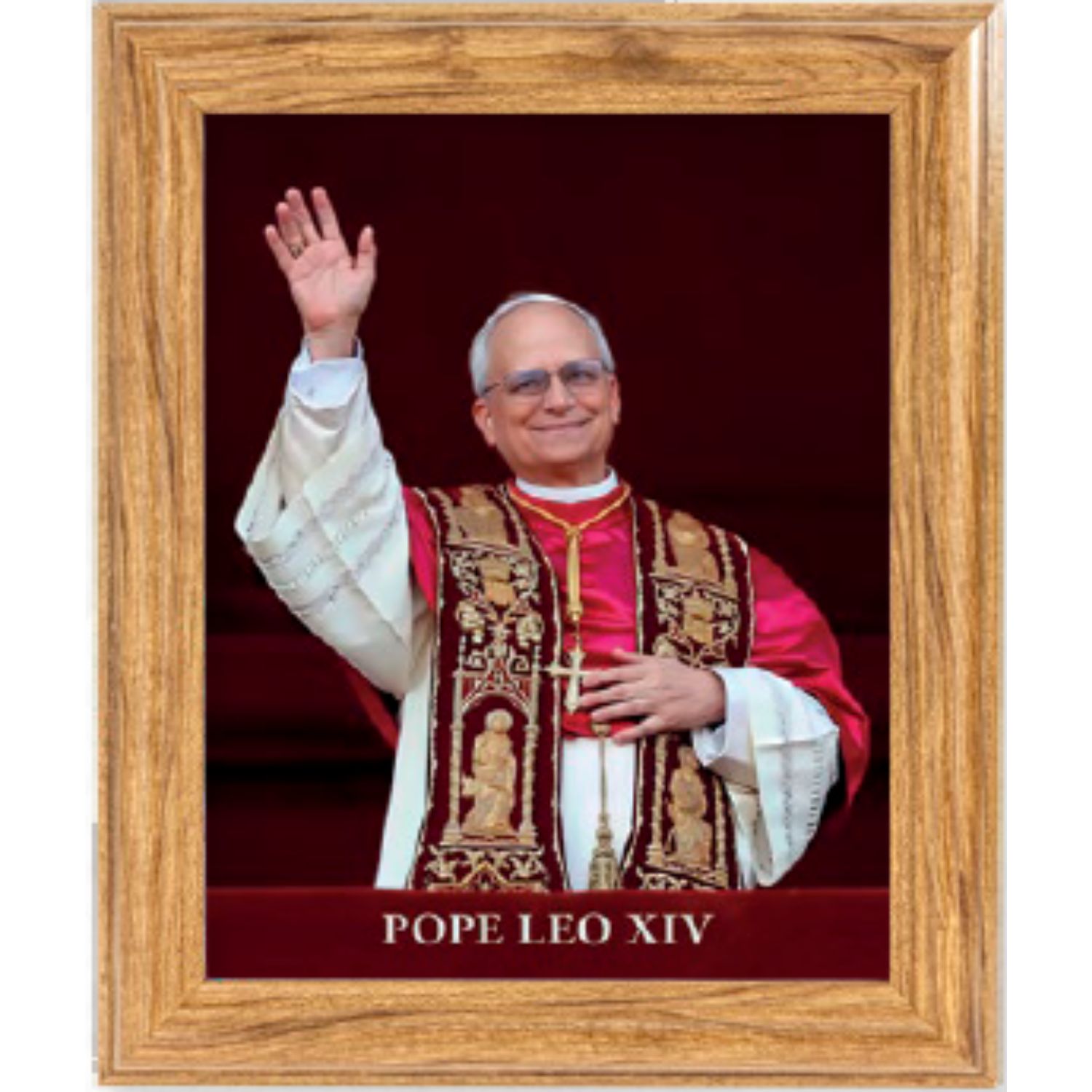 Pope Leo XIV Print in a Dark Walnut Frame