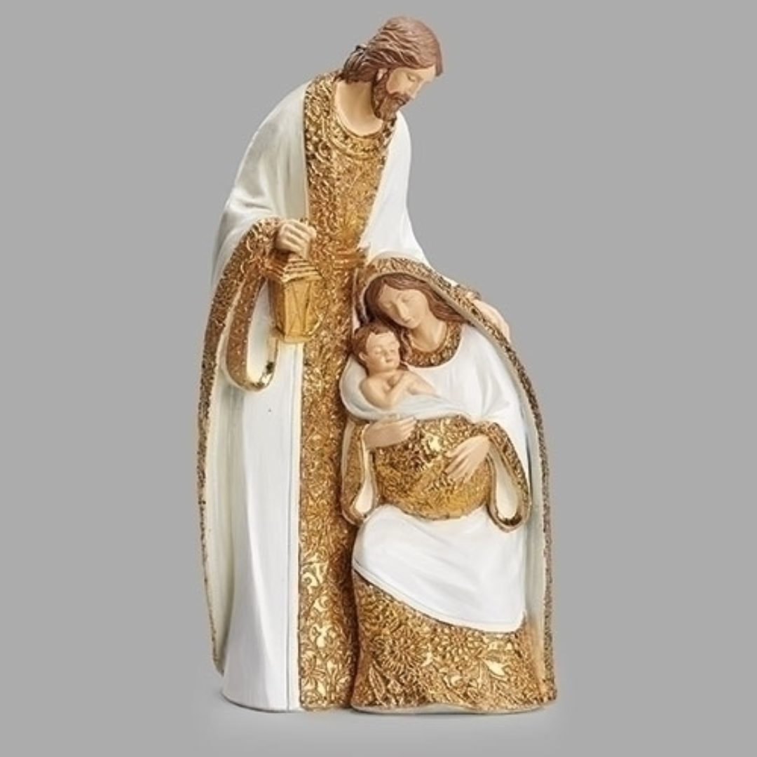14" White and Gold Holy Family Figure