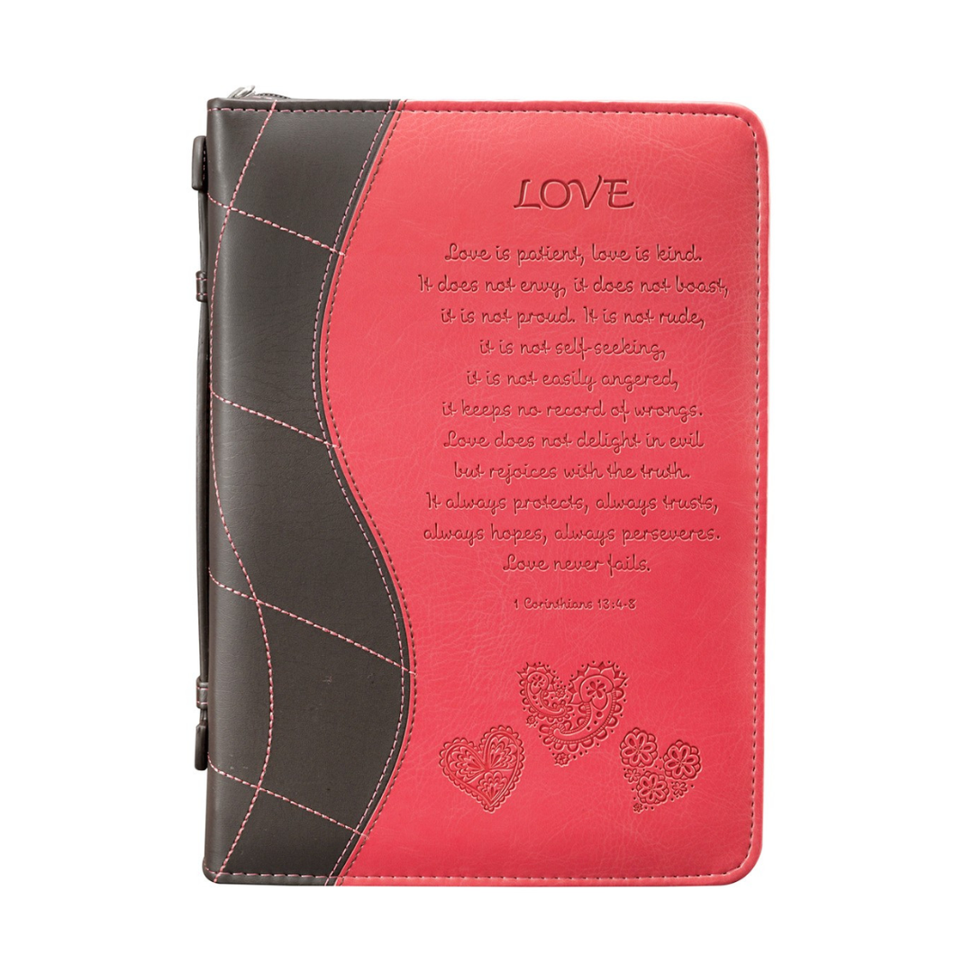 "Love" Pink Faux Leather Bible Cover 