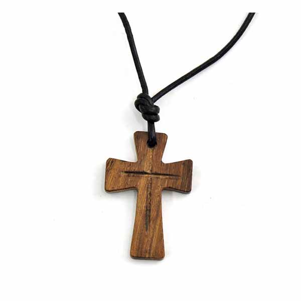 1.75" Recessed Wood Cross Necklace (353-5103255525)