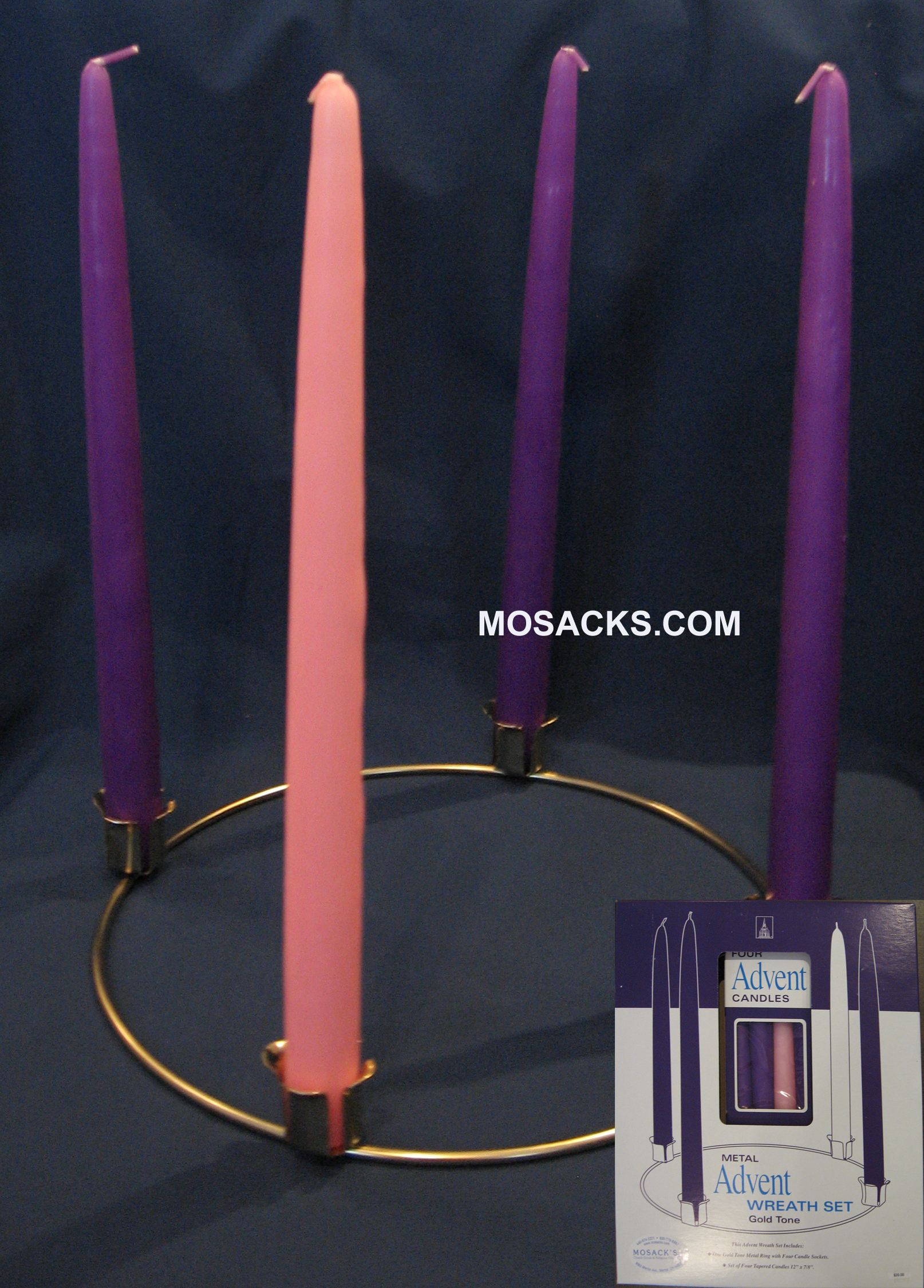 Gold Tone Advent Wreath Set with 3 Purple/1 Pink Candles 82752001