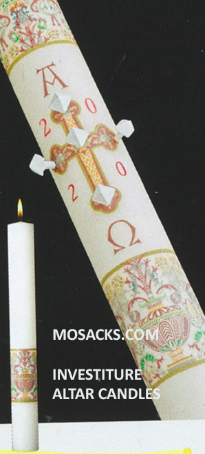 Classic Paschal Candle Investiture™ Coronation of Christ Complementing Altar Candles