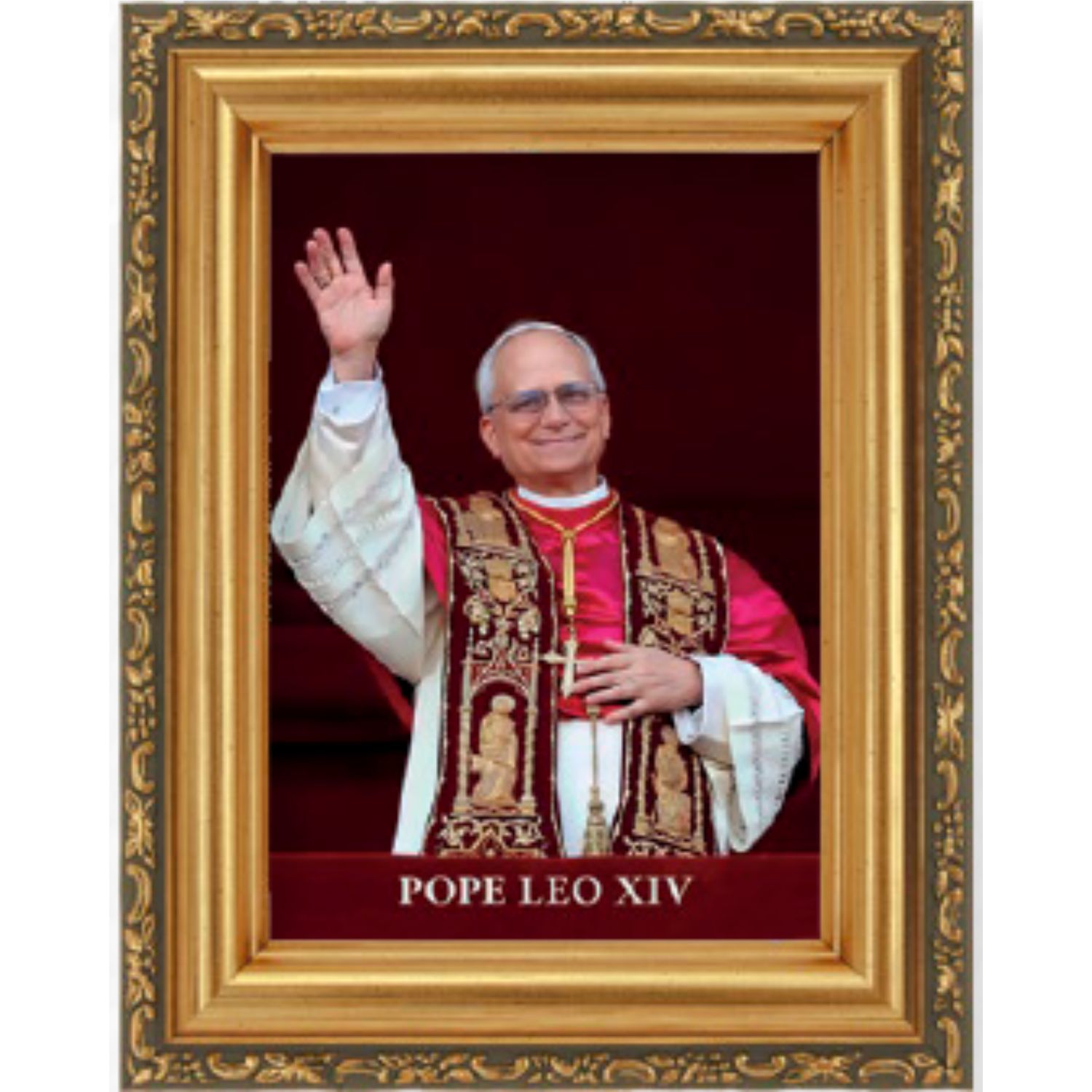 Pope Leo XIV Print in Antique Gold Frame